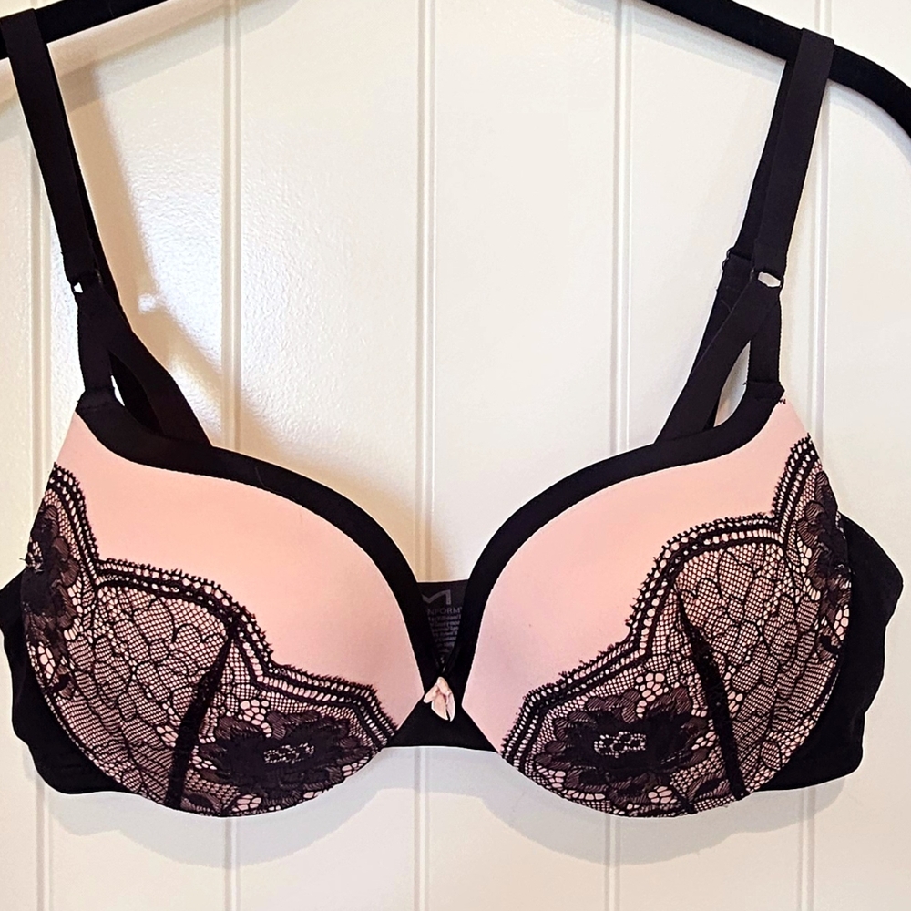 NWOT, New, Pink & Black Lace Push-Up Bra, Lightly-Padded for shape, Sz 36C - Picture 5 of 6